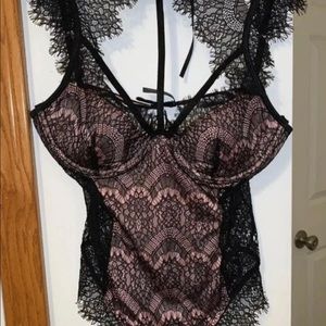 Dreamgirl Black and Pink Lace Bodysuit